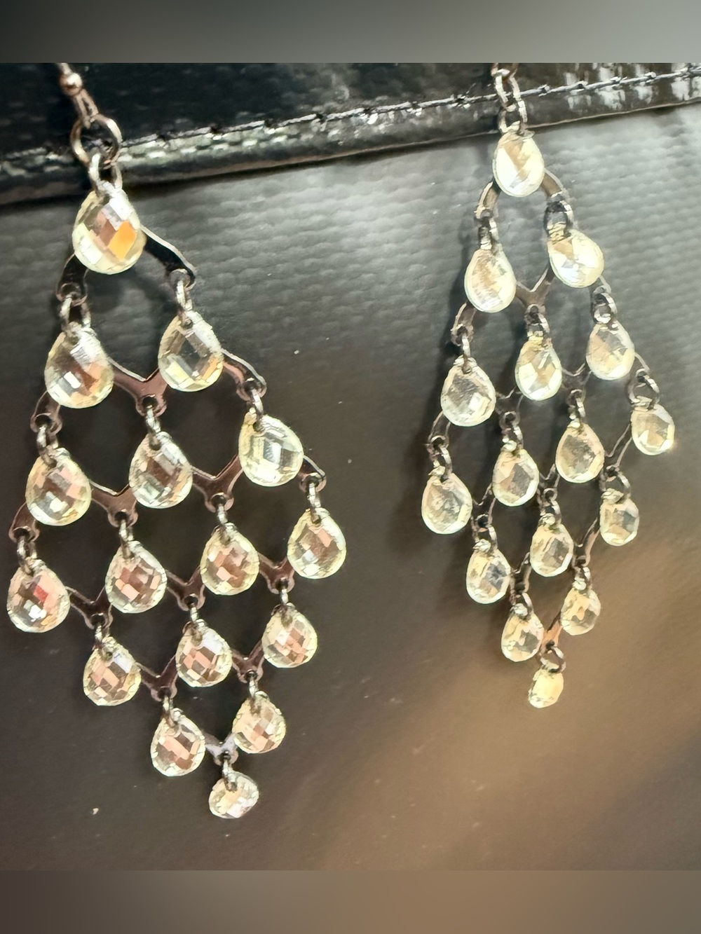 Crystal Teardrop Gunmetal Chandelier Statement Earrings